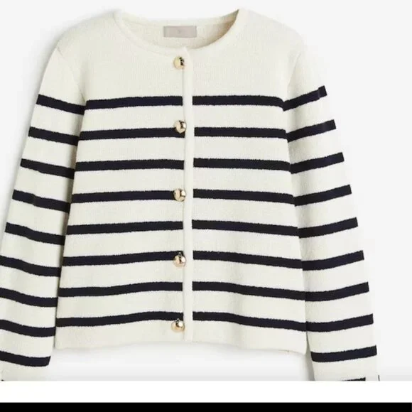 H & M women's navy and cream cardigan Size S business casual - Picture 2 of 6
